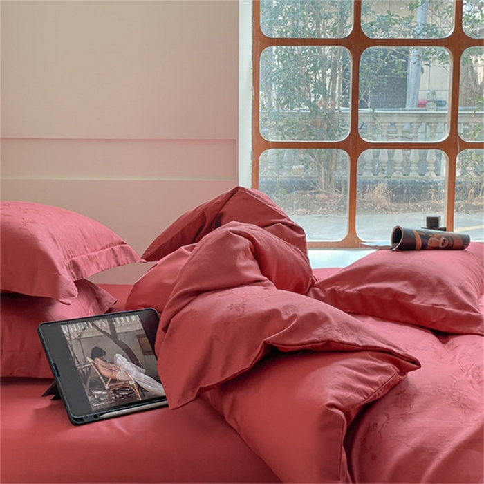 91家纺网 家纺一手货源 找家纺 涵宸 2024新款全棉大提花系列四件套 生如夏花-红