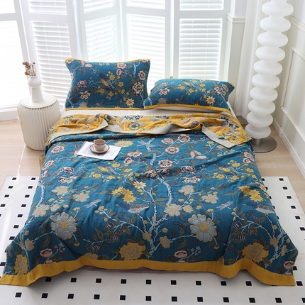 91家纺网 家纺一手货源 找家纺 （总）朴尔家纺-毛巾被 2024新款彩棉国潮风全棉六层纱布毛巾被枕巾浴巾四件套