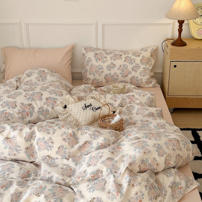 91家纺网 家纺一手货源 找家纺 昔可家纺 2024韩式碎花四件套 复古甜山茶