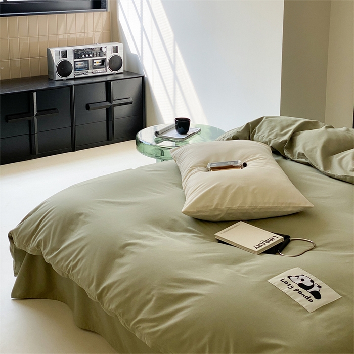 91家纺网 家纺一手货源 找家纺 三味舒屋 2024新款设计师款大织标全棉水洗棉套件 懒熊绿