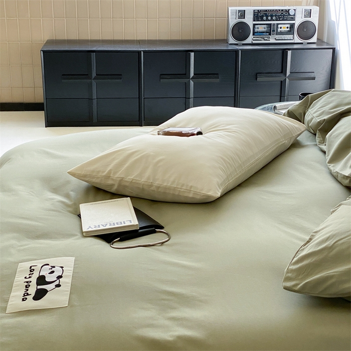 91家纺网 家纺一手货源 找家纺 三味舒屋 2024新款设计师款大织标全棉水洗棉套件 懒熊绿