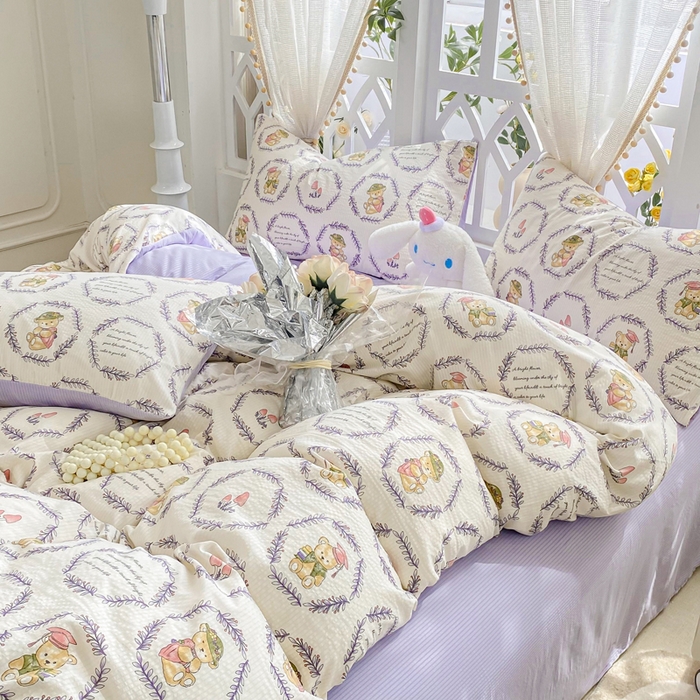 91家纺网 家纺一手货源 找家纺 牛牛家纺 牛牛  2024新款泡泡棉小清新四件套(1) 泰迪熊