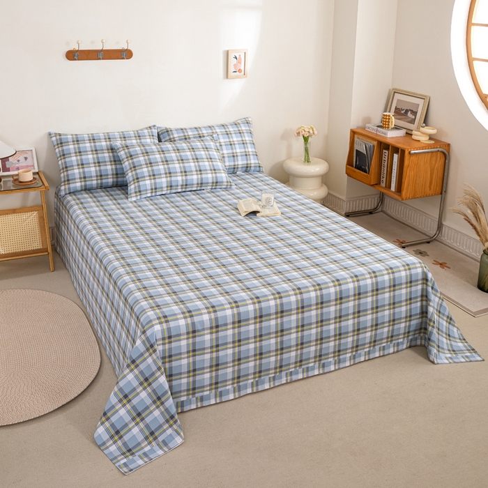 91家纺网 家纺一手货源 找家纺 九沐良品 新款全棉无印老粗布单品床单+三件套 莫妮卡（兰）