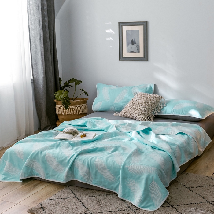 91家纺网 家纺一手货源 找家纺 朴尔2024经典六层纱布全棉毛巾被系列-朴尔经典款常年备货 羽魅-蓝