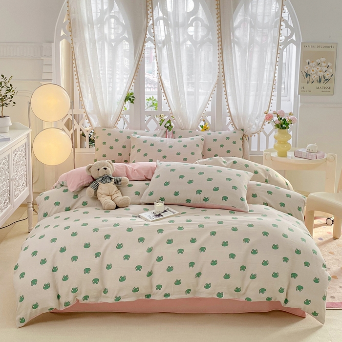 91家纺网 家纺一手货源 找家纺 牛牛家纺 牛牛  2024新款泡泡棉小清新四件套(1) 小青蛙