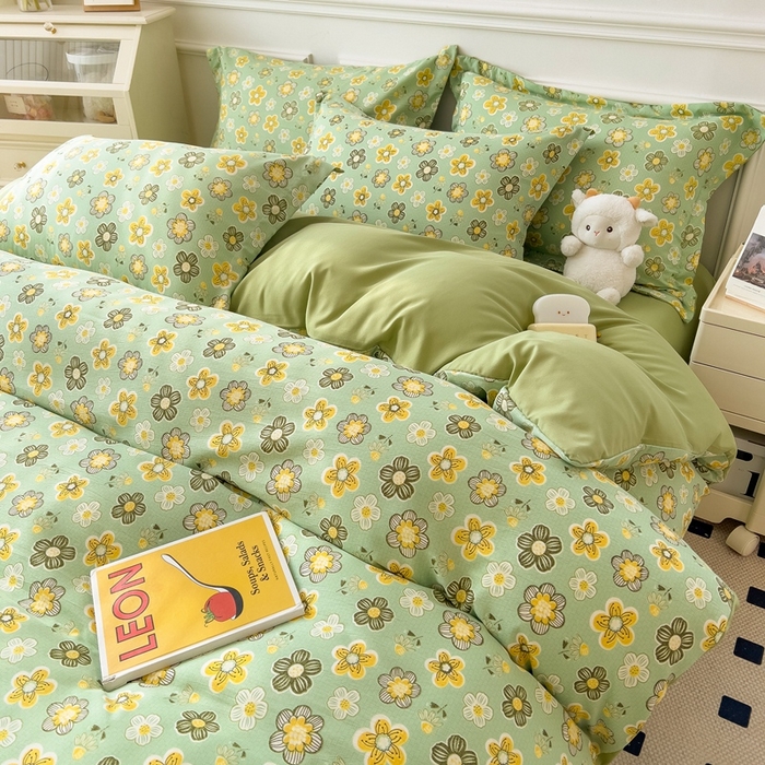 91家纺网 家纺一手货源 找家纺 宝士康家纺 2024新款水洗棉麻双层纱四件套系列  花开半夏