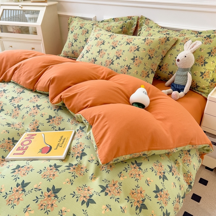 91家纺网 家纺一手货源 找家纺 宝士康家纺 2024新款水洗棉麻双层纱四件套系列  花漫