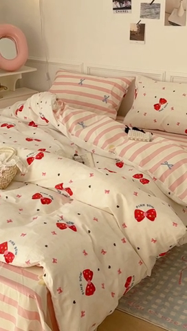 91家纺网 家纺一手货源 找家纺 昔可家纺 2024心动蝴蝶结系列四件套 红色蝴蝶结