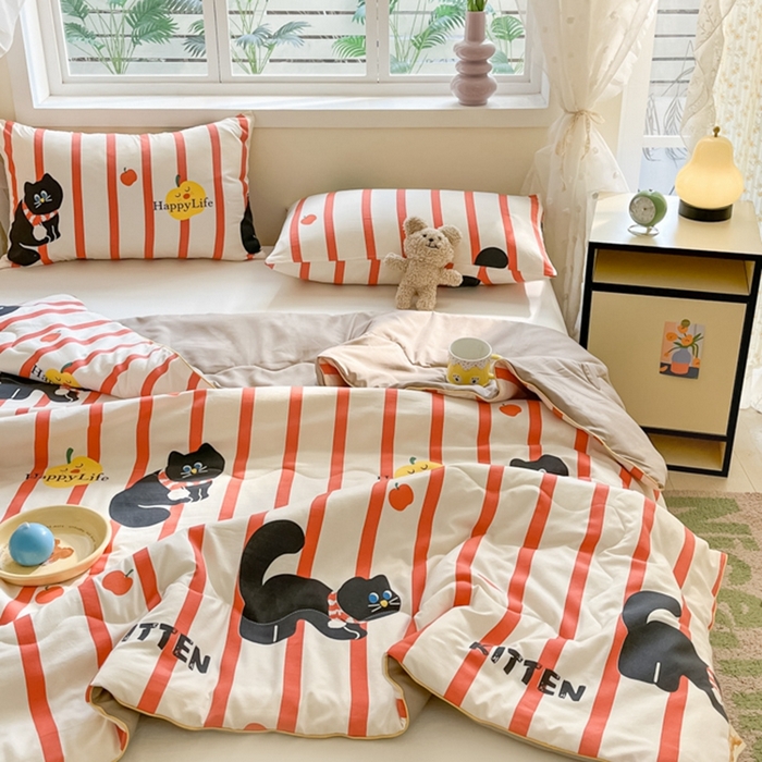 91家纺网 家纺一手货源 找家纺 美派 2024新款A类水洗邹邹纱空调被夏凉被夏被 红小喵