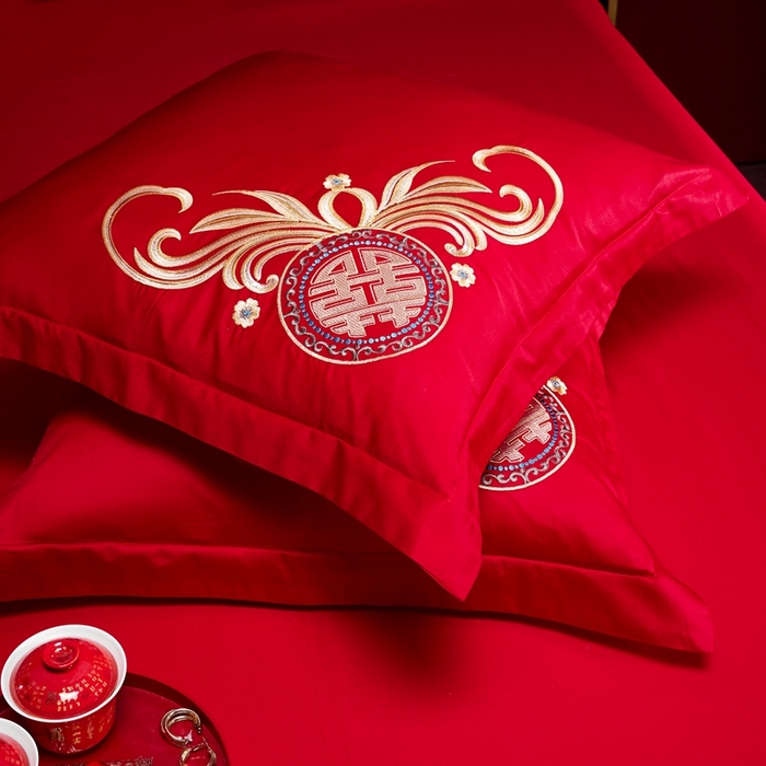 91家纺网 家纺一手货源 找家纺 慕她家纺 2025新款慕她婚庆四件套全棉纯棉结婚刺绣花多件套六八十床品 喜结连理