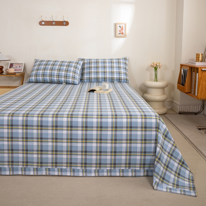 91家纺网 家纺一手货源 找家纺 九沐良品 新款全棉无印老粗布单品床单+三件套 莫妮卡（兰）