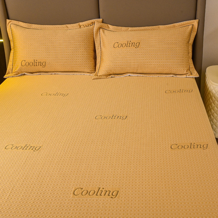 91家纺网 家纺一手货源 找家纺 艾迪尚家纺 2025新款A类婴幼级蕾丝花边豆豆软凉席 杏黄