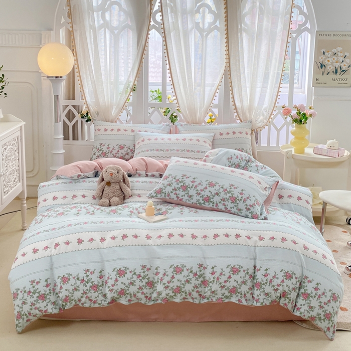 91家纺网 家纺一手货源 找家纺 牛牛家纺 牛牛  2024新款泡泡棉小清新四件套(1) 野玫瑰