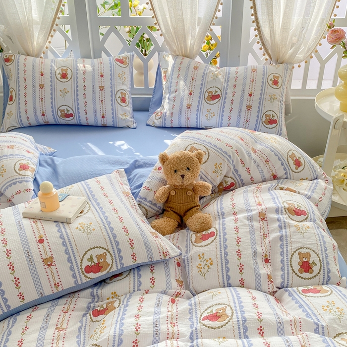 91家纺网 家纺一手货源 找家纺 牛牛家纺 牛牛  2024新款泡泡棉小清新四件套(1) 樱桃小熊