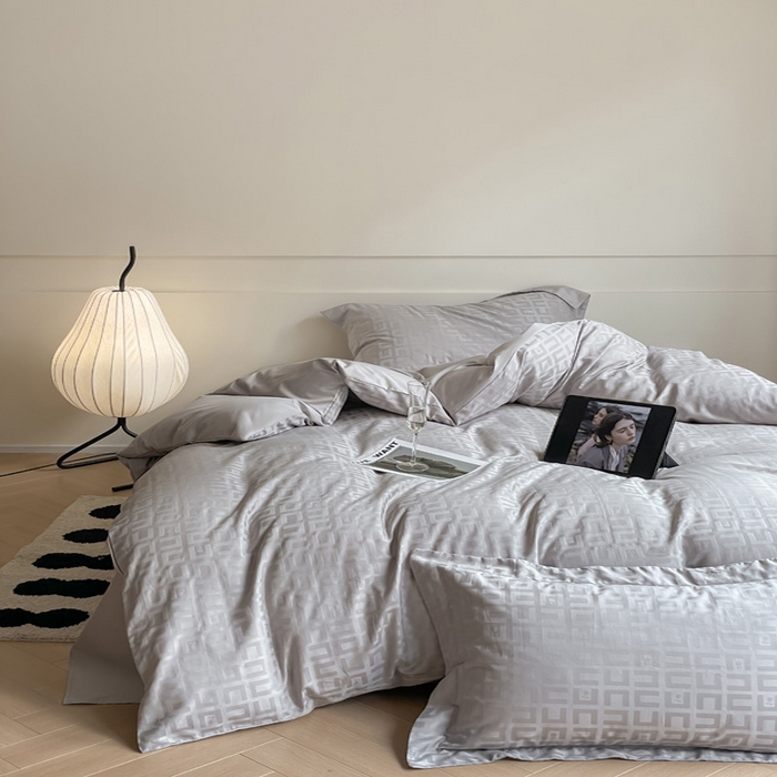 91家纺网 家纺一手货源 找家纺 涵宸 2024新款全棉大提花系列四件套 克里尼-灰