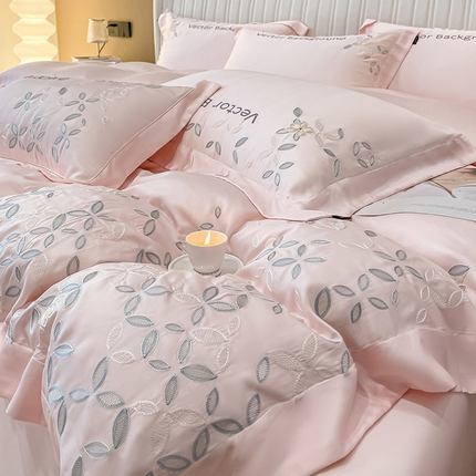 91家纺网 家纺一手货源 找家纺 （总） 【2024春夏新品】100支兰精天丝四件套纯色刺绣真丝床笠款床上用品