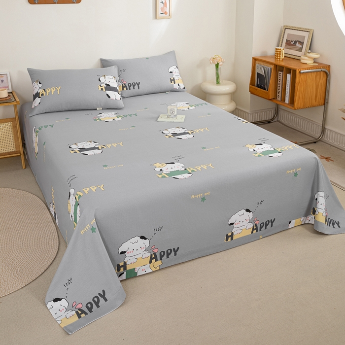 91家纺网 家纺一手货源 找家纺 九沐良品 新款全棉无印老粗布单品床单+三件套 芭比兔