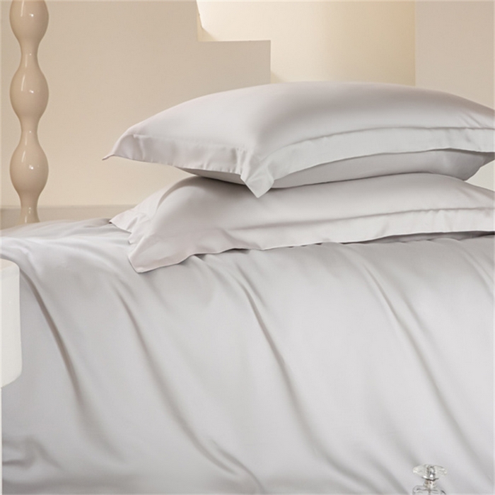 91家纺网 家纺一手货源 找家纺 涵宸 2024新款兰精天丝棉纯色四件套 四件套-时尚灰+玫瑰粉