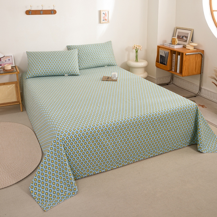 91家纺网 家纺一手货源 找家纺 九沐良品 新款全棉无印老粗布单品床单+三件套 岸谷-绿