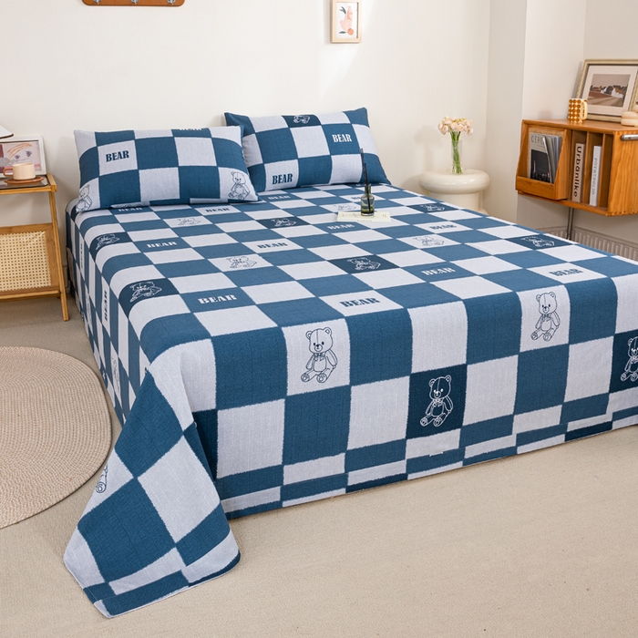 91家纺网 家纺一手货源 找家纺 九沐良品 新款全棉无印老粗布单品床单+三件套 巴比熊（兰）