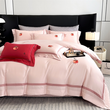 美娘阁 2025新款双股长绒棉居家款四件套-好柿连连 好柿连连-落樱粉