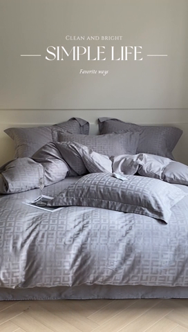 91家纺网 家纺一手货源 找家纺 涵宸 2024新款全棉大提花系列四件套 克里尼-灰