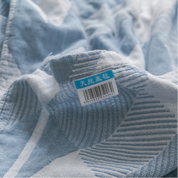 91家纺网 家纺一手货源 找家纺 朴尔家纺-毛巾被 2024新款三层水洗棉全棉纱布毛巾被 几何体-冰蓝