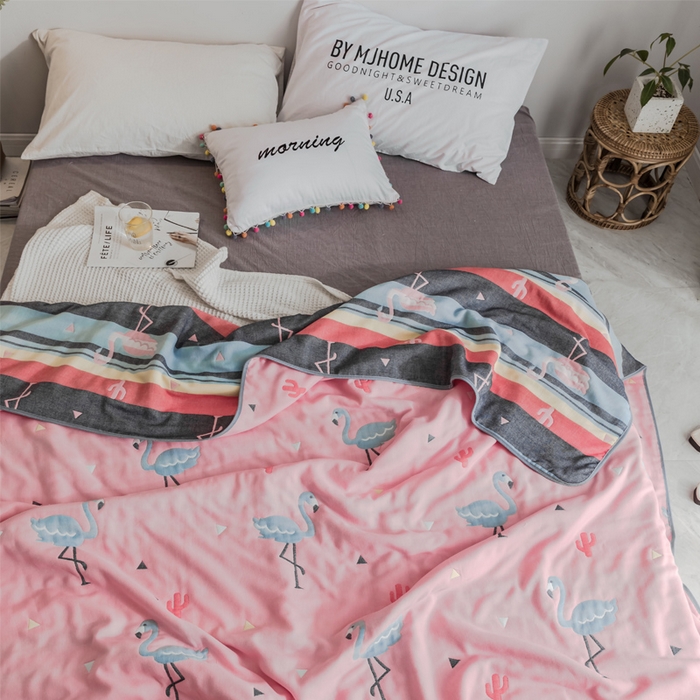 91家纺网 家纺一手货源 找家纺 朴尔2024经典六层纱布全棉毛巾被系列-朴尔经典款常年备货 幸福鸟粉