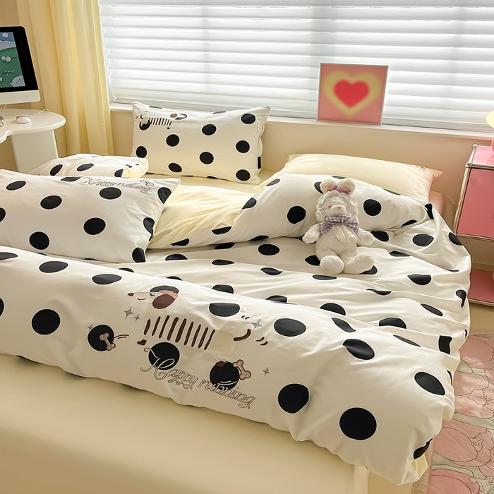 91家纺网 家纺一手货源 找家纺 2024蜜柚新品直播电商全棉13372ins博主风刺绣四件套 波点狗狗