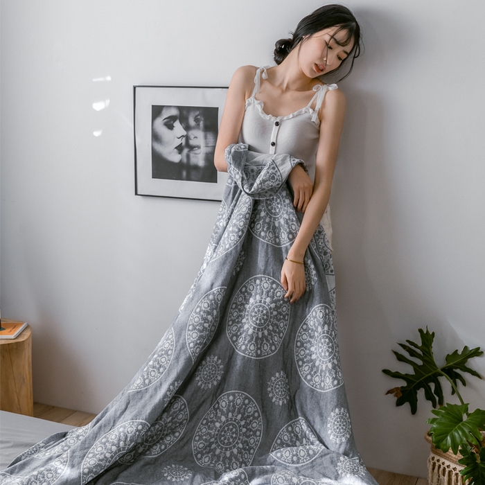 91家纺网 家纺一手货源 找家纺 朴尔家纺-毛巾被 2024新款三层水洗棉全棉纱布毛巾被 梦幻-灰