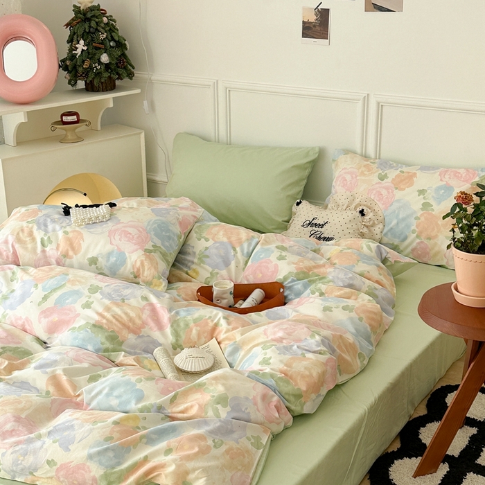 91家纺网 家纺一手货源 找家纺 昔可家纺 2024新款韩式混搭系列四件套 中古油画