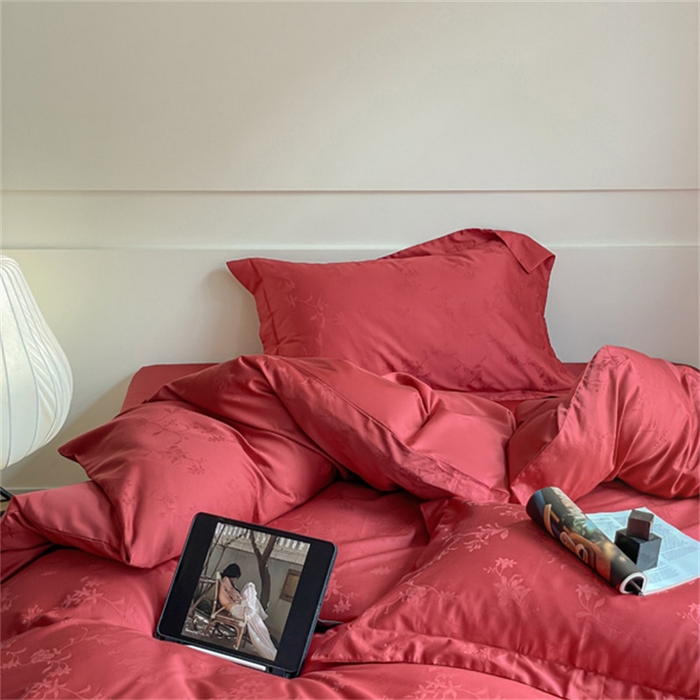 91家纺网 家纺一手货源 找家纺 涵宸 2024新款全棉大提花系列四件套 生如夏花-红