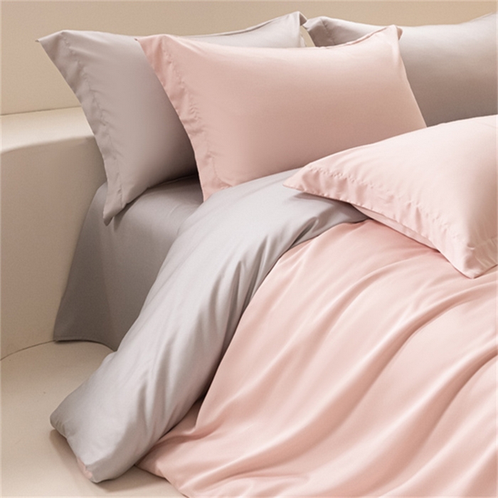 91家纺网 家纺一手货源 找家纺 涵宸 2024新款兰精天丝棉纯色四件套 四件套-玫瑰粉+时尚灰