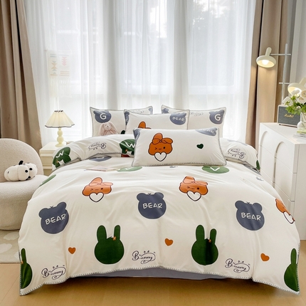 91家纺网 家纺一手货源 找家纺 （总）洁柔供应链 2024新款印花水洗双层纱贝壳绣四件套    直播爆款