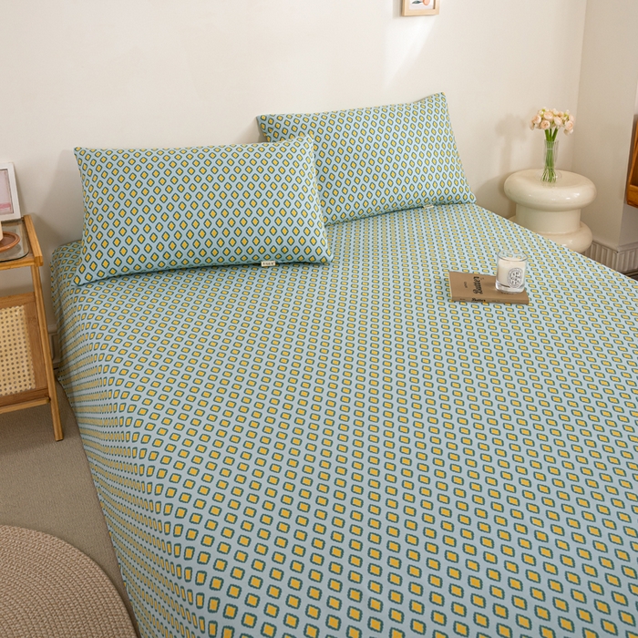 91家纺网 家纺一手货源 找家纺 九沐良品 新款全棉无印老粗布单品床单+三件套 岸谷-绿