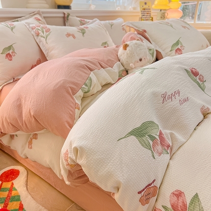 91家纺网 家纺一手货源 找家纺 （总）壹号库家纺 2024新款A类提花有氧泡泡绵四件套现货