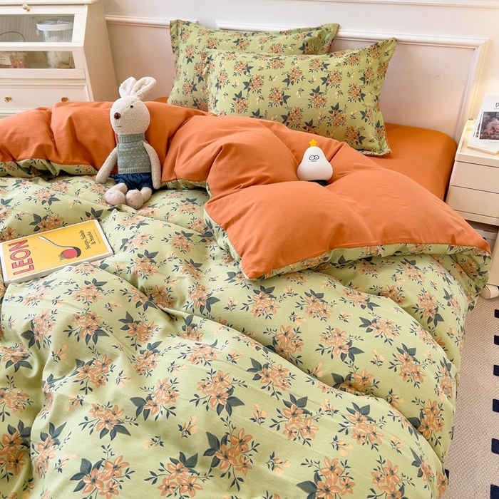 91家纺网 家纺一手货源 找家纺 宝士康家纺 2024新款水洗棉麻双层纱四件套系列  花漫