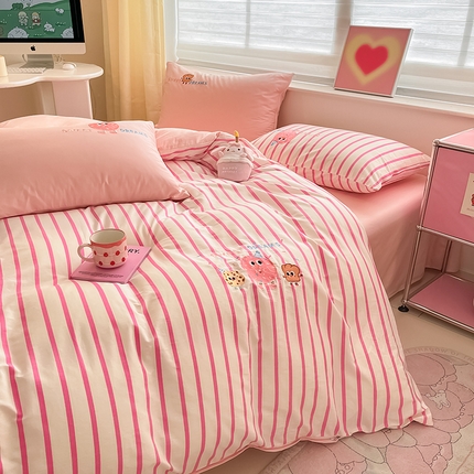 91家纺网 家纺一手货源 找家纺 2024蜜柚新品直播电商全棉13372ins博主风刺绣四件套 甜甜圈