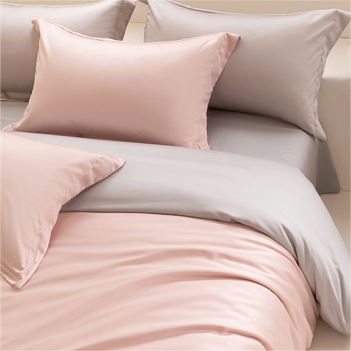 91家纺网 家纺一手货源 找家纺 涵宸 2024新款兰精天丝棉纯色四件套 四件套-玫瑰粉+时尚灰