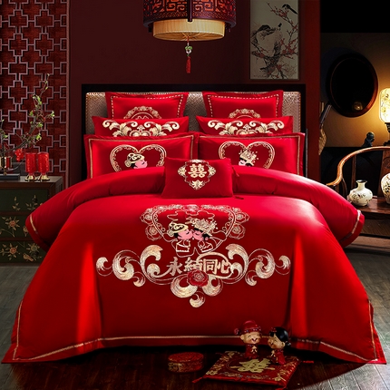 91家纺网 家纺一手货源 找家纺 （总）慕她家纺 2025新款慕她婚庆四件套全棉纯棉结婚刺绣花多件套六八十床品 大花全棉婚庆系列