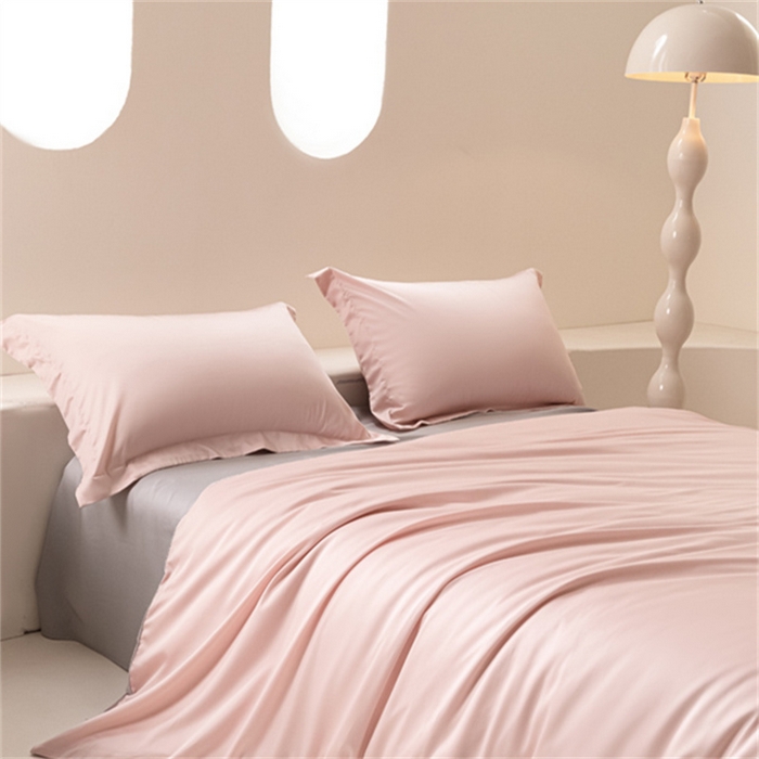 91家纺网 家纺一手货源 找家纺 涵宸 2024新款兰精天丝棉纯色四件套 四件套-玫瑰粉+时尚灰