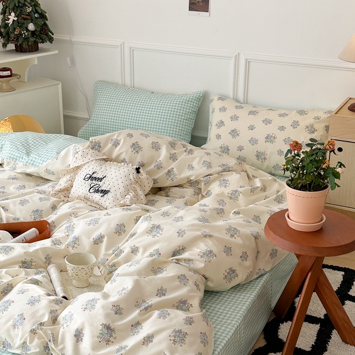 91家纺网 家纺一手货源 找家纺 昔可家纺 2024韩式碎花四件套 一束梨花