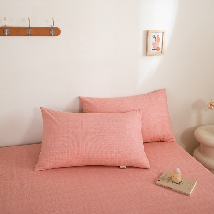 91家纺网 家纺一手货源 找家纺 九沐良品 新款全棉无印老粗布单品床单+三件套 樱花（粉）