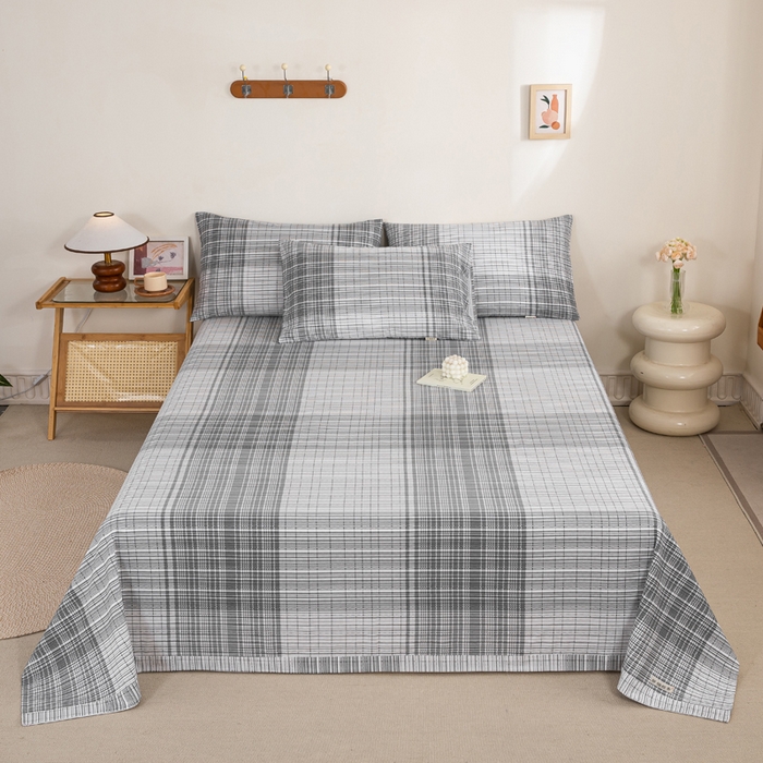 91家纺网 家纺一手货源 找家纺 九沐良品 新款全棉无印老粗布单品床单+三件套 星月