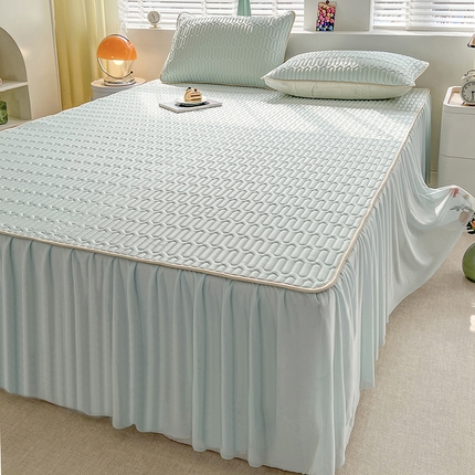 91家纺网 家纺一手货源 找家纺 （总）爱洛 2024新款纯色床裙款乳胶凉席三件套凉感丝乳胶席