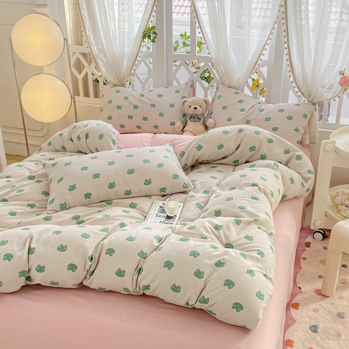 91家纺网 家纺一手货源 找家纺 牛牛家纺 牛牛  2024新款泡泡棉小清新四件套(1) 小青蛙