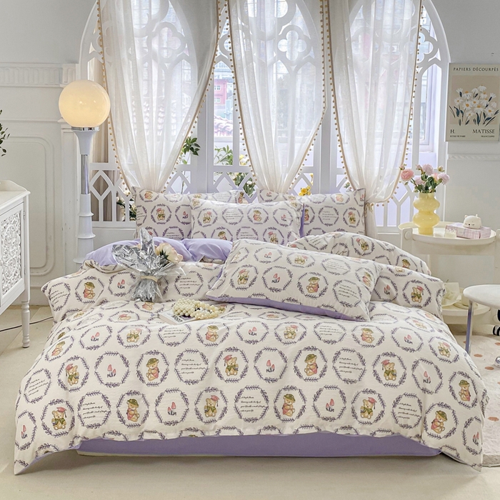 91家纺网 家纺一手货源 找家纺 牛牛家纺 牛牛  2024新款泡泡棉小清新四件套(1) 泰迪熊