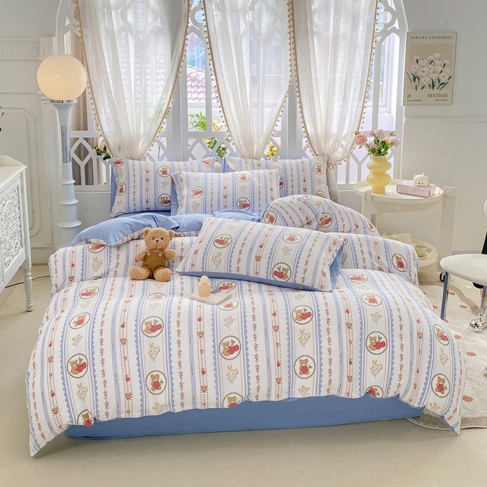 91家纺网 家纺一手货源 找家纺 牛牛家纺 牛牛  2024新款泡泡棉小清新四件套(1) 樱桃小熊