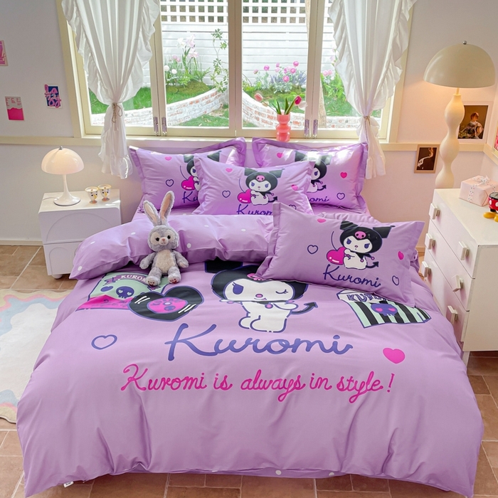 91家纺网 家纺一手货源 找家纺 孩子王（原鼎盛） 2025新款三丽鸥系列全棉活性大版印花卡通学生四件套 唱片库洛米