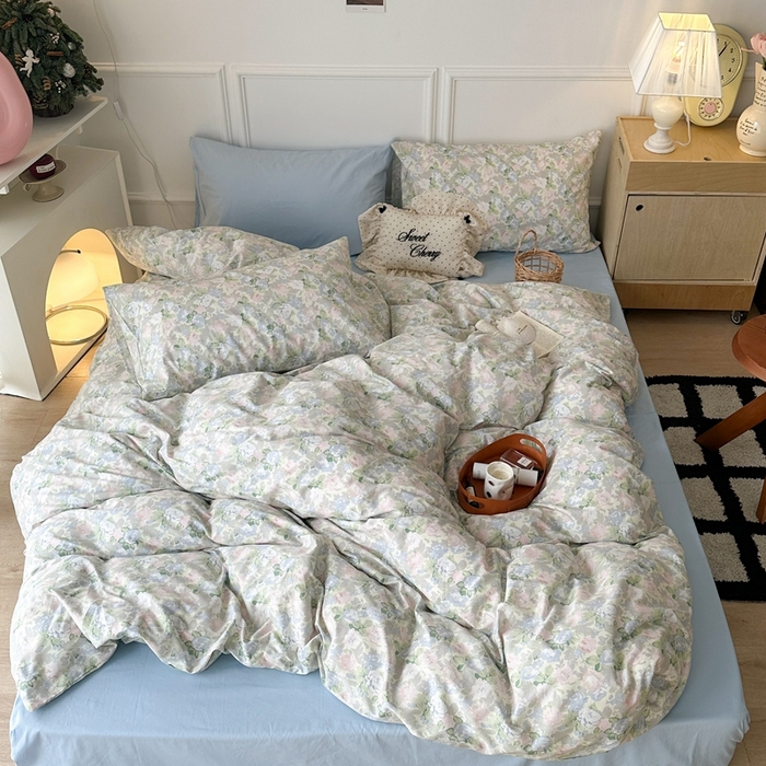 91家纺网 家纺一手货源 找家纺 昔可家纺 2024新款韩式混搭系列四件套 山茶花语